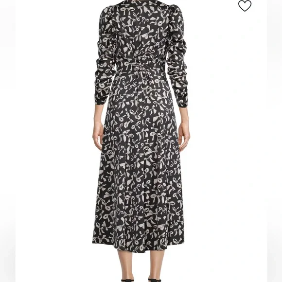 For Love & Lemons Angelica Bow Print Puff Ruched Sleeve Button Front Dress sz M - Picture 2 of 10